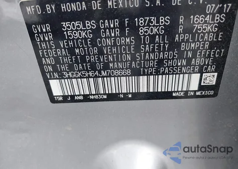 2018 Honda Fit Sport z USA, uszkodzony, nr VIN 3HGGK5H64JM708668